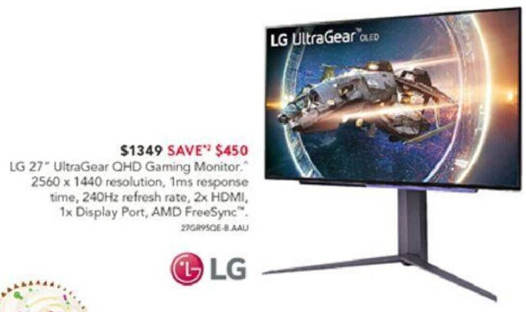LG 27" UltraGear QHD Gaming Monitor offer at Harvey Norman