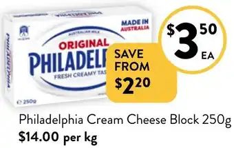 Foodworks Philadelphia Cream Cheese Block 250g offer