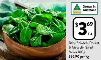 Baby Spinach, Rocket, & Mesculin Salad Mixes 100g