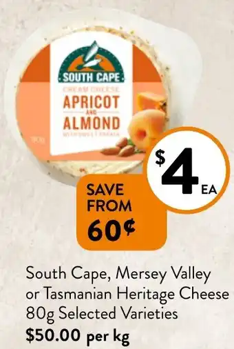 Foodworks South Cape, Mersey Valley or Tasmanian Heritage Cheese 80g offer