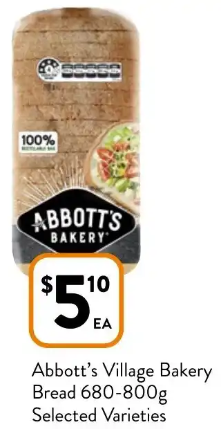 Foodworks Abbott's Village Bakery Bread 680-800g offer