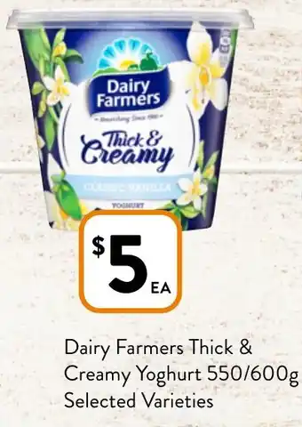 Foodworks Dairy Farmers Thick & Creamy Yoghurt 550/600g offer