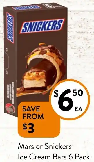 Foodworks Mars or Snickers Ice Cream Bars 6 Pack offer
