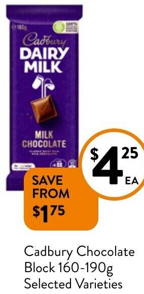 Foodworks Cadbury Chocolate Block 160-190g offer