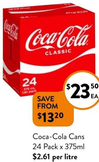 Foodworks Coca-Cola Cans 24 Pack x 375ml offer