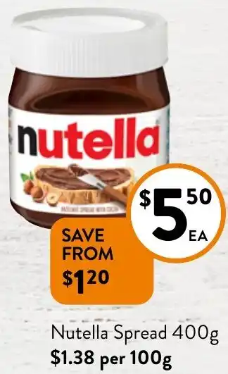 Foodworks Nutella Spread 400g offer