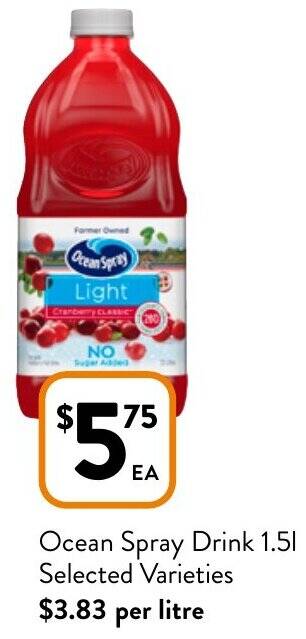 Foodworks Ocean Spray Drink 1.5l offer