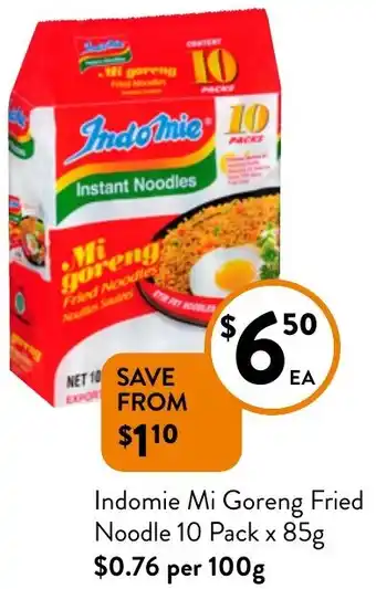Foodworks Indomie Mi Goreng Fried Noodle 10 Pack x 85g offer