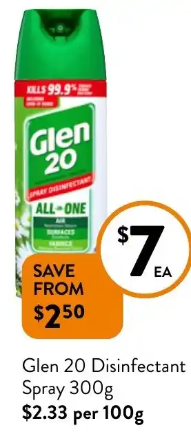 Foodworks Glen 20 Disinfectant Spray 300g offer
