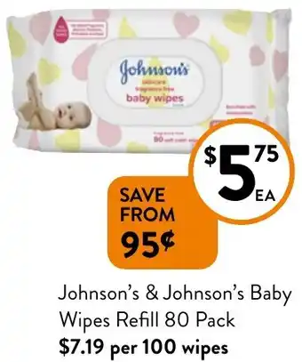 Foodworks Johnson's & Johnson's Baby Wipes Refill 80 Pack offer