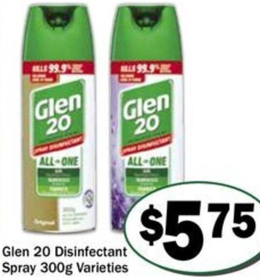 Glen 20 Disinfectant Spray 300g offer at Friendly Grocer