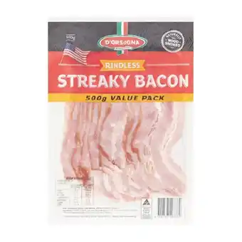 Woolworths D’orsogna streaky bacon 500g – from the fridge offer
