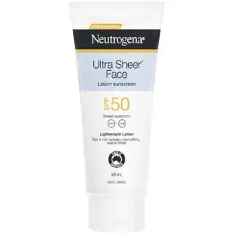 Woolworths Neutrogena ultra sheer face lotion sunscreen spf50 88ml^ offer