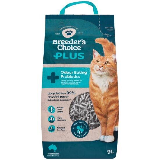 Breeder’s choice plus probiotic cat litter 9 litre offer at Woolworths