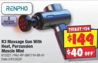 JB Hi-Fi R3 Massage Gun With Heat, Percussion Muscle Mini offer