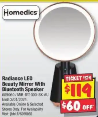 JB Hi-Fi Radiance LED Beauty Mirror With Bluetooth Speaker offer