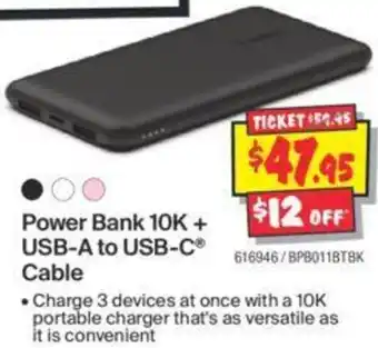 JB Hi-Fi Power Bank 10K + USB-A to USB-C Cable offer