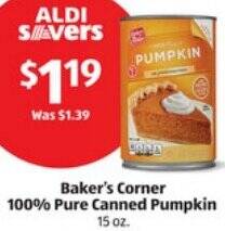 ALDI Baker's Corner 100% Pure Canned Pumpkin offer