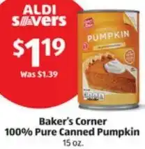 ALDI Baker's Corner 100% Pure Canned Pumpkin offer