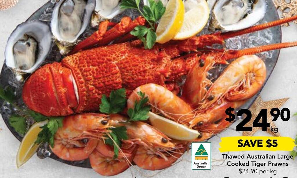 Thawed Australian Large Cooked Tiger Prawns offer at Drakes