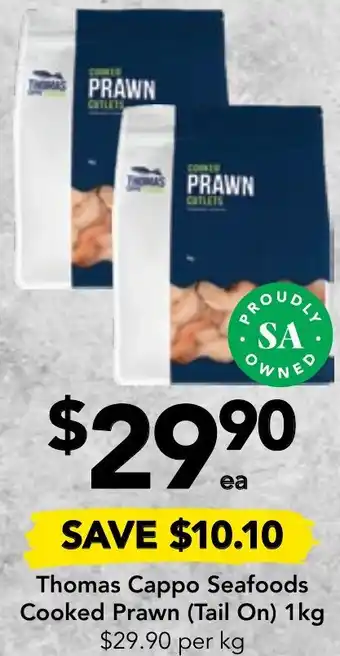Drakes Thomas Cappo Seafoods Cooked Prawn (Tail On) 1kg offer
