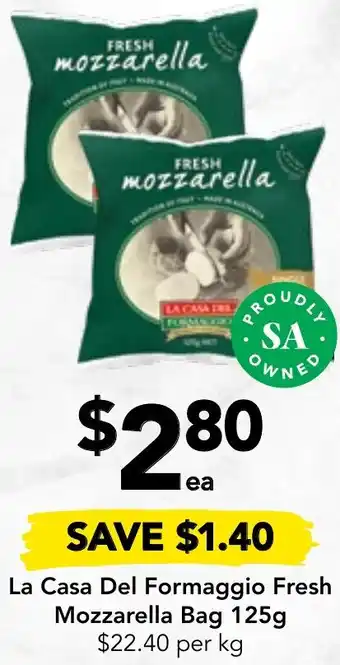 La Casa Del Formaggio Fresh Mozzarella Bag 125g