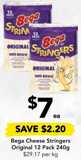 Drakes Bega Cheese Stringers Original 12 Pack 240g offer