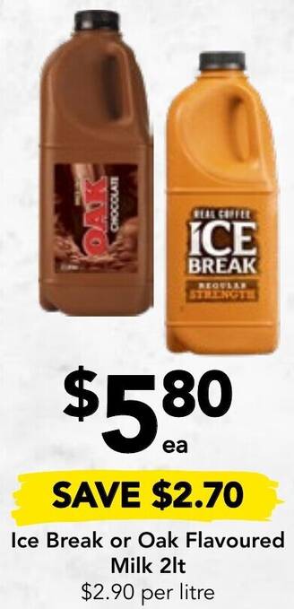 Drakes Ice Break or Oak Flavoured Milk 2lt offer