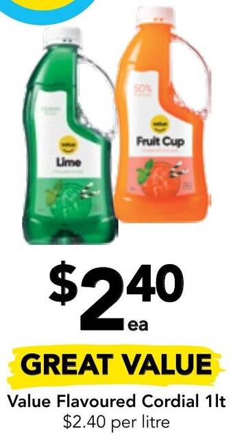 Drakes Value Flavoured Cordial 1lt offer