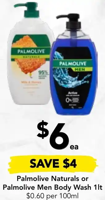Drakes Palmolive Naturals or Palmolive Men Body Wash 1lt offer