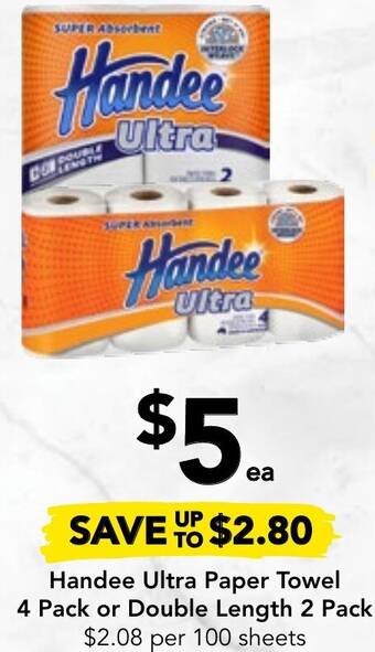 Drakes Handee Ultra Paper Towel 4 Pack or Double Length 2 Pack offer
