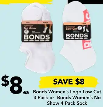 Drakes Bonds Women's Logo Low Cut 3 Pack or Bonds Women's No Show 4 Pack Sock offer