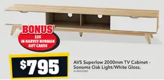 Harvey Norman AVS Superlow 2000mm TV Cabinet-Sonoma Oak Light/White Gloss offer