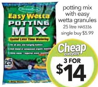 Cheap as Chips potting mix with easy wetta granules offer