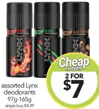 Cheap as Chips assorted Lynx deodorants 97g-165g offer