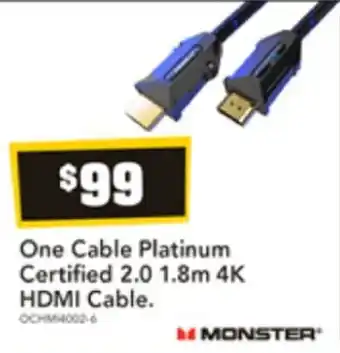 Harvey Norman One Cable Platinum Certified 2.0 1.8m 4K HDMI Cable offer