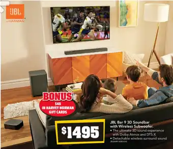 Harvey Norman JBL Bar 9 3D Soundbar with Wireless Subwoofer offer