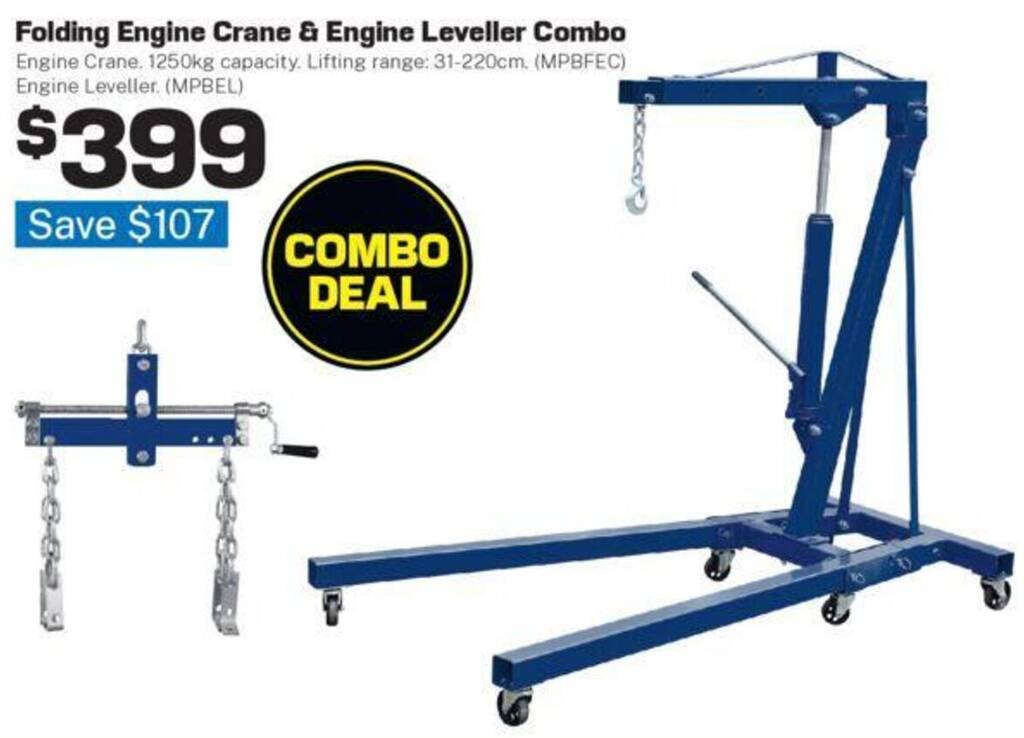 Folding Engine Crane & Engine Leveller Combo offer at Repco