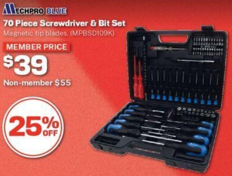 70 Piece Screwdriver & Bit Set offer at Repco