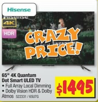 JB Hi-Fi Hisense 65" 4K Quantum Dot Smart ULED TV offer