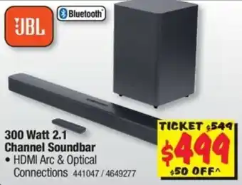 JB Hi-Fi JBL 300 Watt 2.1 Channel Soundbar offer