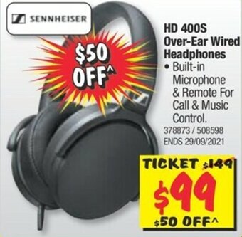 Sennheiser HD 400S Over-Ear Wired Headphones