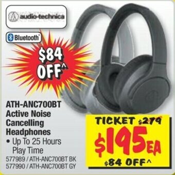 JB Hi-Fi Audio Technica ATH-ANC700BT Active Noise Cancelling Headphones offer
