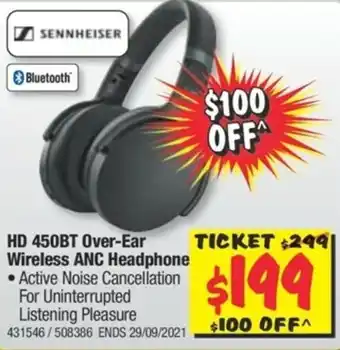 JB Hi-Fi Sennheiser HD 450BT Over-Ear Wireless ANC Headphone offer