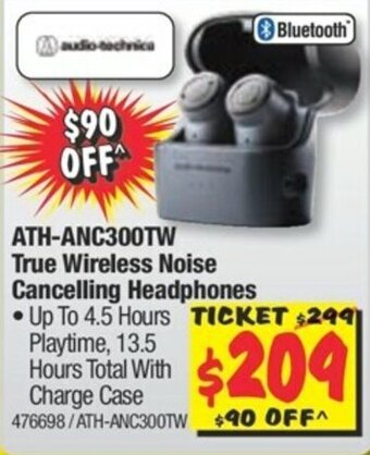 JB Hi-Fi ATH-ANC300TW True Wireless Noise Cancelling Headphones offer
