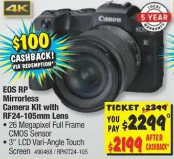 JB Hi-Fi Canon E0S RP Mirrorless Camera Kit with RF24-105mm Lens offer