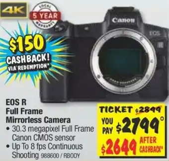 JB Hi-Fi Canon E0S R Full Frame Mirrorless Camera offer