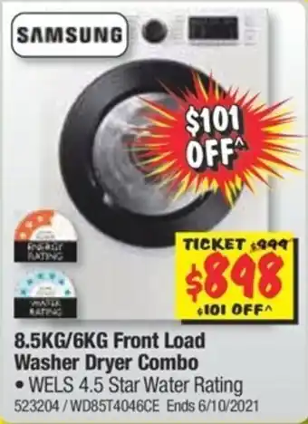 JB Hi-Fi Samsung 8.5kg/6kg Front Load Washer Dryer Combo offer