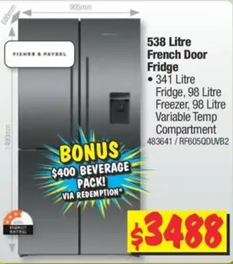 JB Hi-Fi Fisher & Paykel 538 Litre French Door Fridge offer