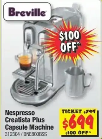 JB Hi-Fi Breville Nespresso Creatista Plus Capsule Machine offer